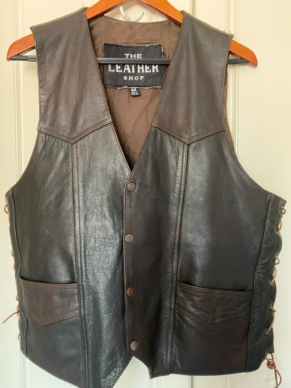 The Leather Shop Men's Dark Brown Leather Vest with Side Lace-Up